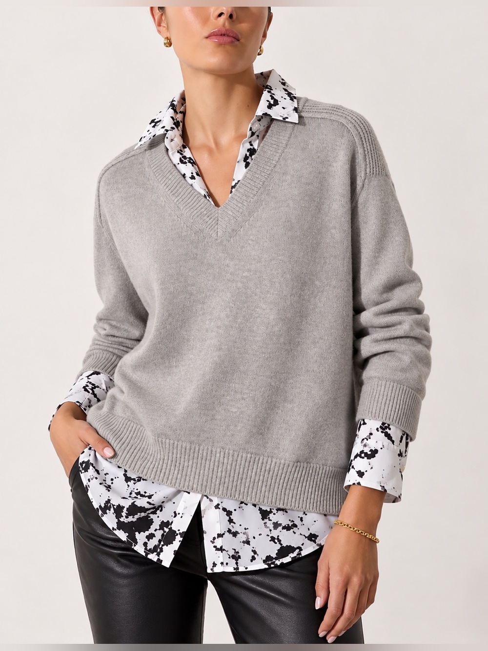 Brochu Walker The Looker Layered Wool Cashmere Sweater Gray Size S